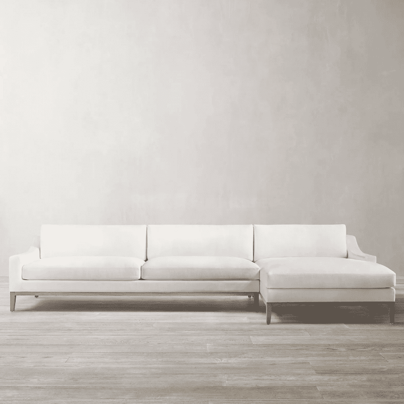 L‑shape sectional sofa with chaise lounge, performance fabric upholstery solid oak frame, high‑resilience foam core down feather mixed cushion corner sofa