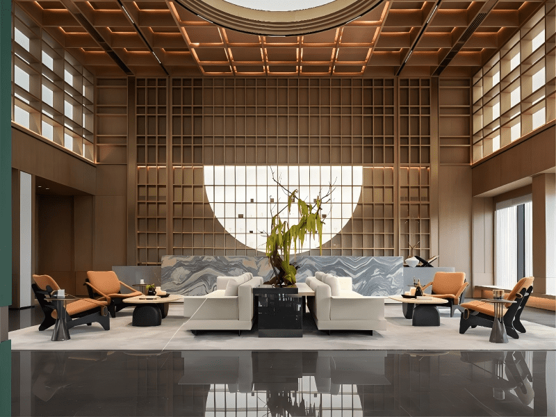 Boutique hotel lobby furniture modern solid wood sofa customizable